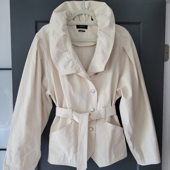 Isabel Marant  Dipazo ruffled belted cotton-twill jacket in cream color - Picture 1 of 7
